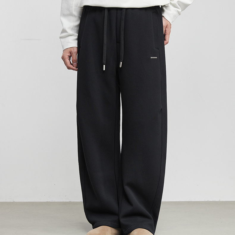 暖砂420g重磅加絨抽繩休閒褲冬季男純色保暖簡約百搭衛褲