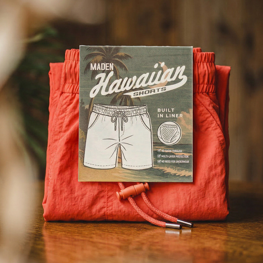 美式橘紅色海邊度假沙灘短褲塔絲隆外穿休閒五分褲男夏季