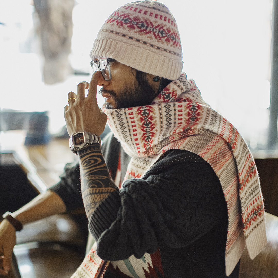 美式復古費爾島風圍巾保暖毛線帽子套裝秋冬季