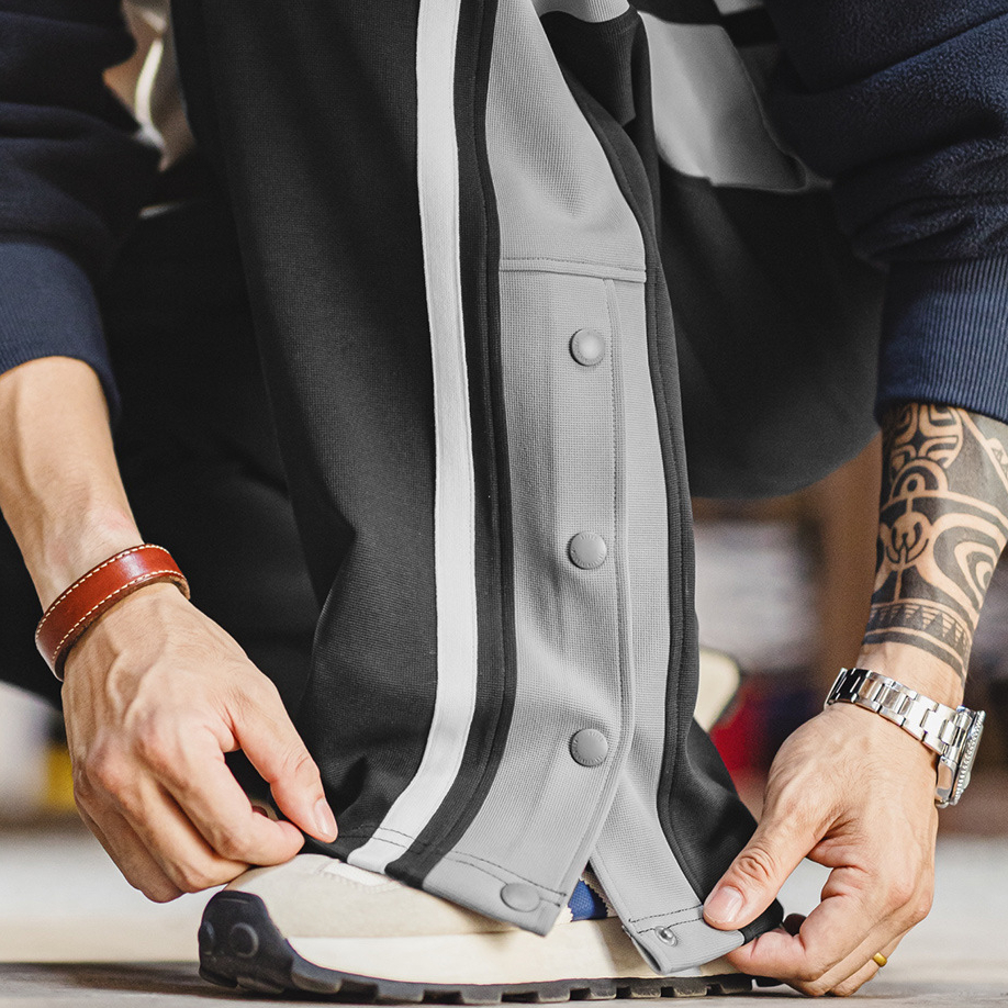 美式籃球排扣褲直筒運動衛褲休閒黑色條紋長褲子男款秋冬