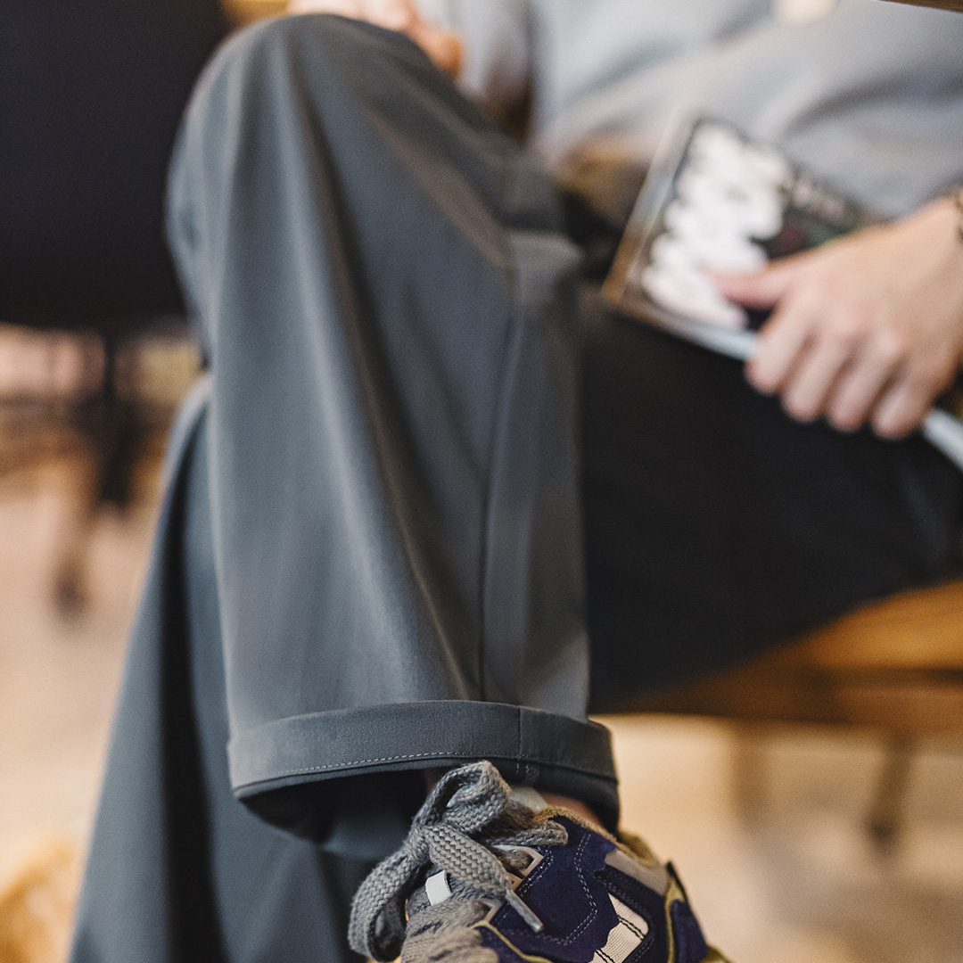 美式人字紋休閒褲直筒休閒黑色通勤打褶皺A字西褲男款春