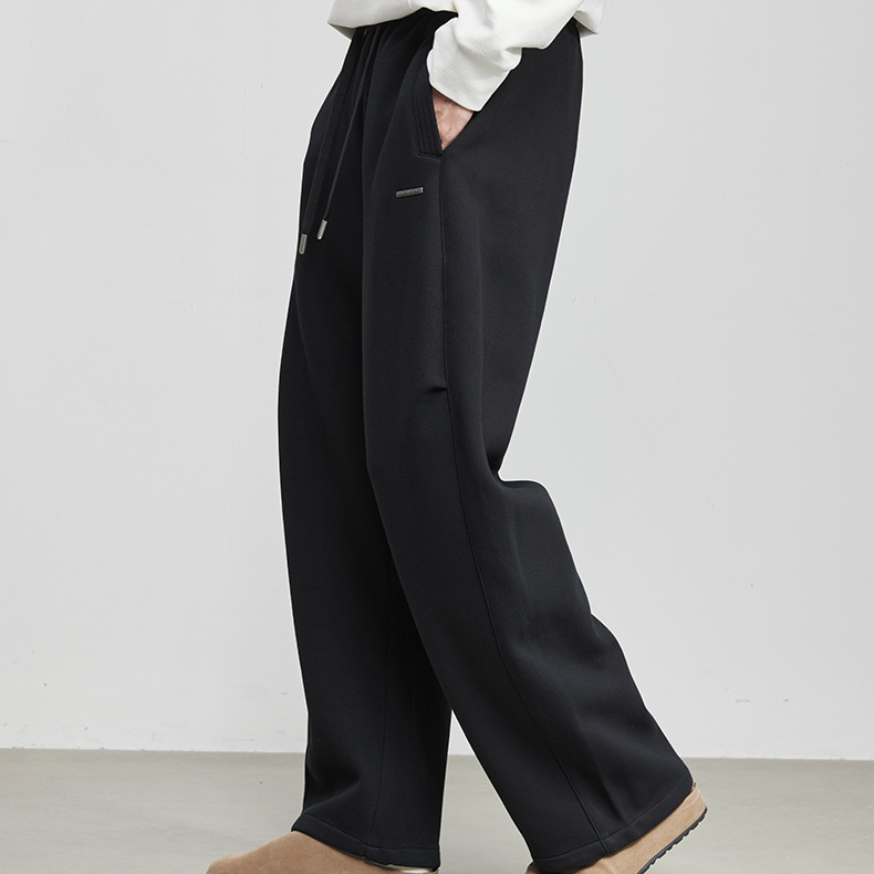 280g寬鬆抽繩休閒褲春季男小標裝飾純色簡約百搭衛褲運動長褲