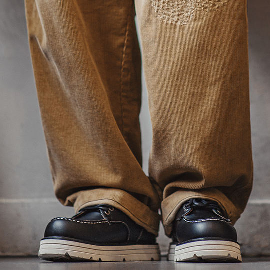 秋季新款莫卡辛美式復古工裝鞋男士厚軟底薄款黑色休閒皮鞋子