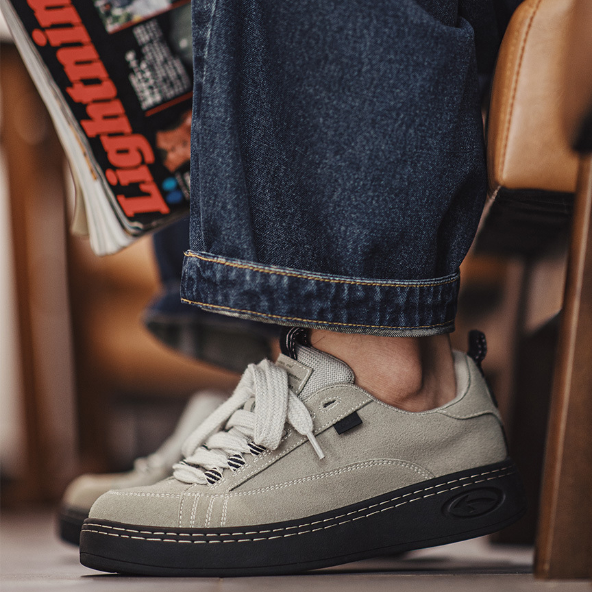 美式灰色復古厚底板鞋小眾增高翻毛皮休閒鞋低幫滑板鞋男士