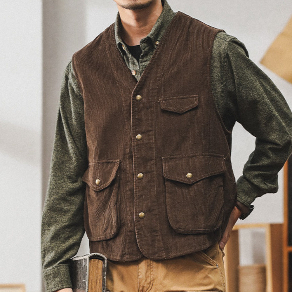 復古英倫風工裝馬甲男士痞帥阿美咔叽休閑背心寬松小馬夾坎肩秋季