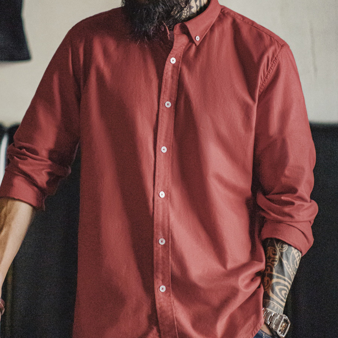 美式休閒純色牛津紡襯衫長袖外套純棉牛津布薄款襯衣男秋