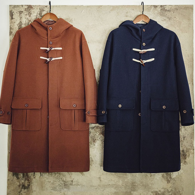 美式復古牛角扣連帽毛呢大衣學院風寬鬆長款外套男女秋冬
