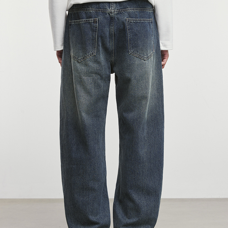 藍棱美式潮牌水洗做舊牛仔褲男秋季新款直筒寬鬆長褲子
