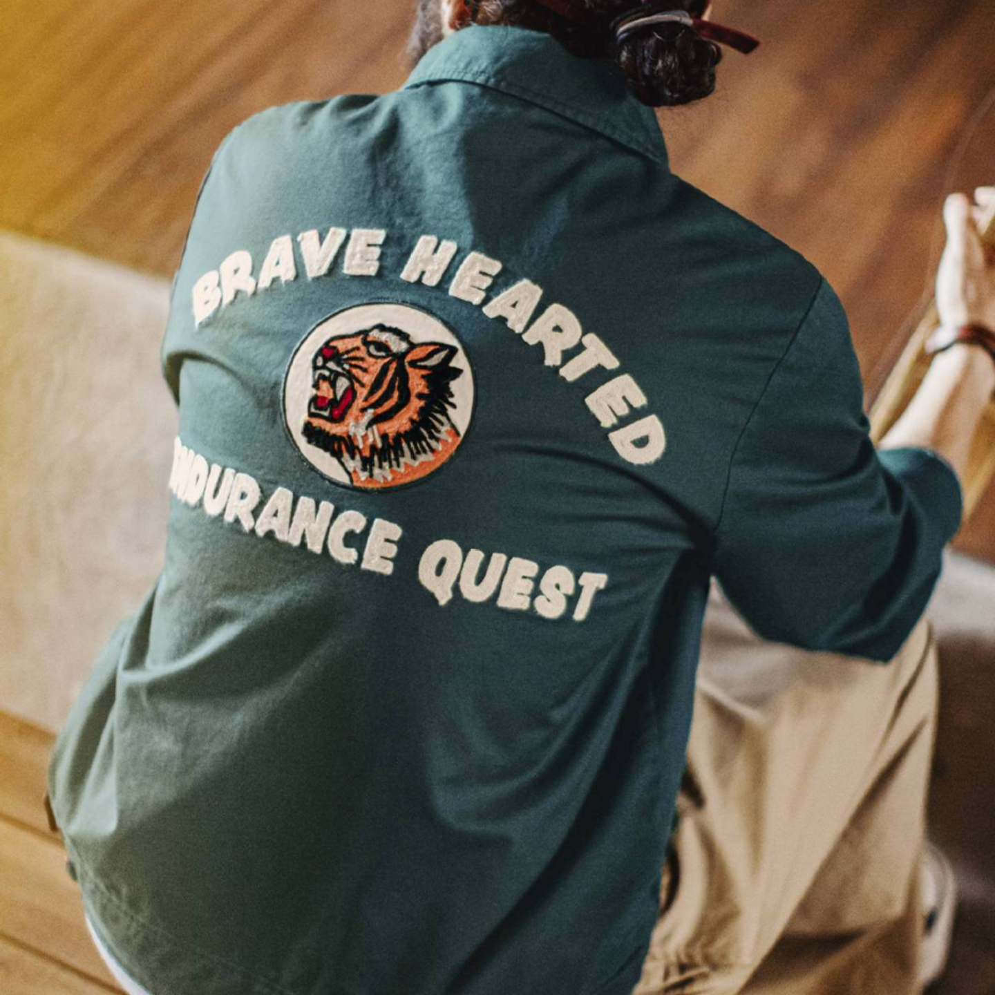 美式復古刺繡教練夾克翻領墨綠色純棉重磅長袖外套男秋