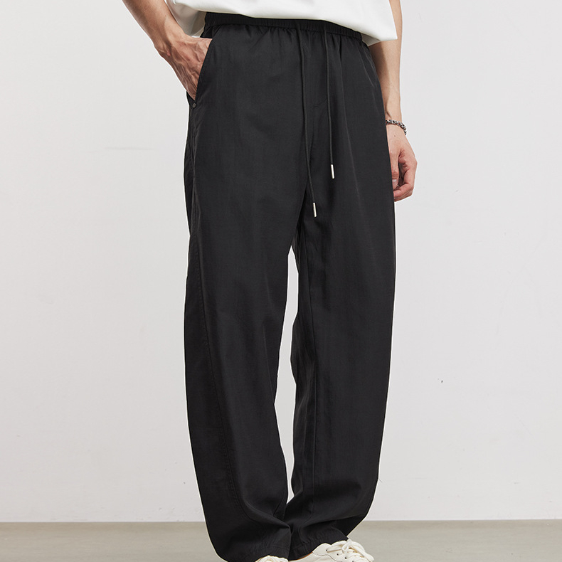 萊賽爾輕薄肌理休閒彎刀褲男夏季抽繩寬鬆透氣垂感通勤長褲