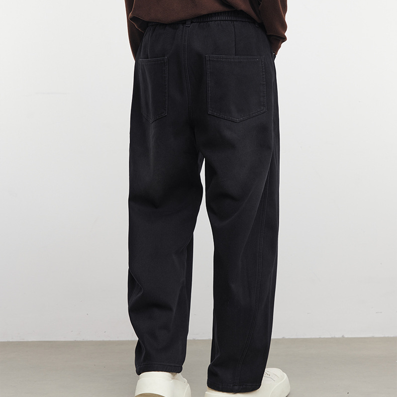街頭480G重磅加厚休閒褲純色直筒長褲男秋冬季款小彎刀褲