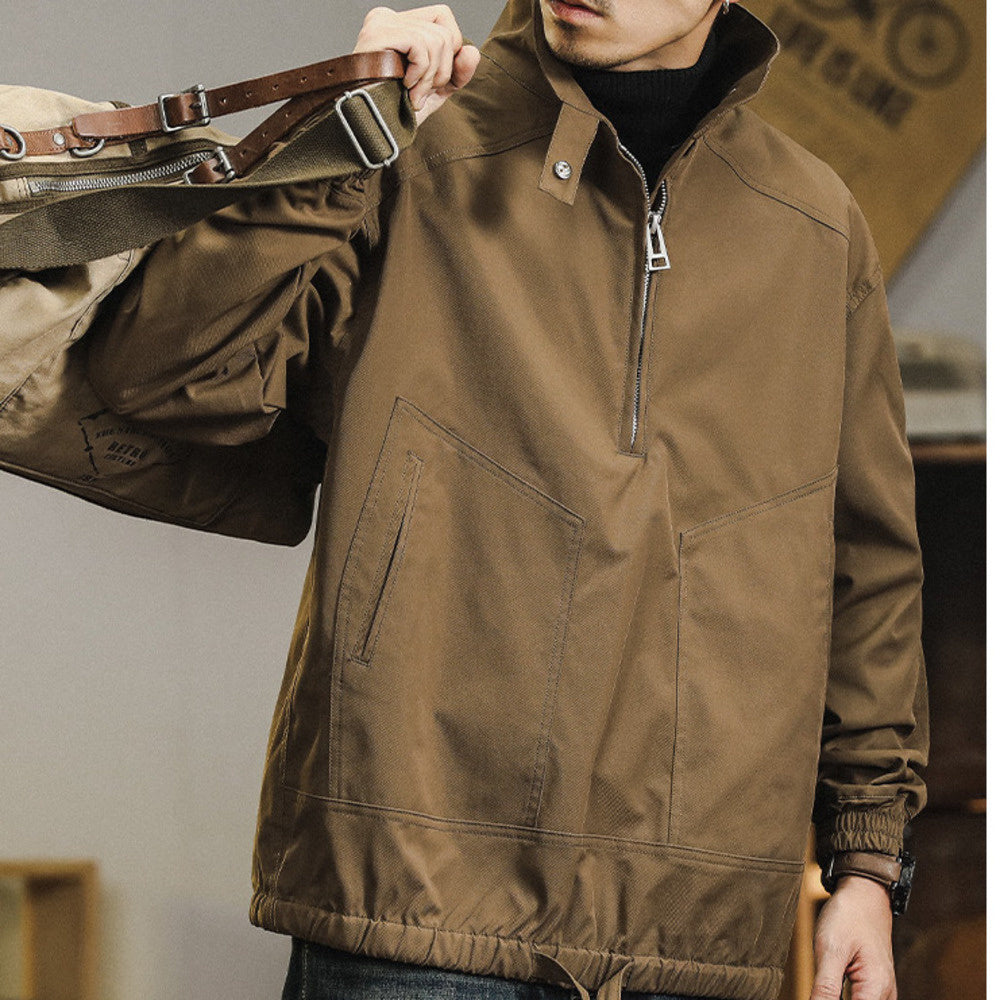 2024新款美式復古防風沖鋒衣外套男冬季加絨加厚工裝夾克男士