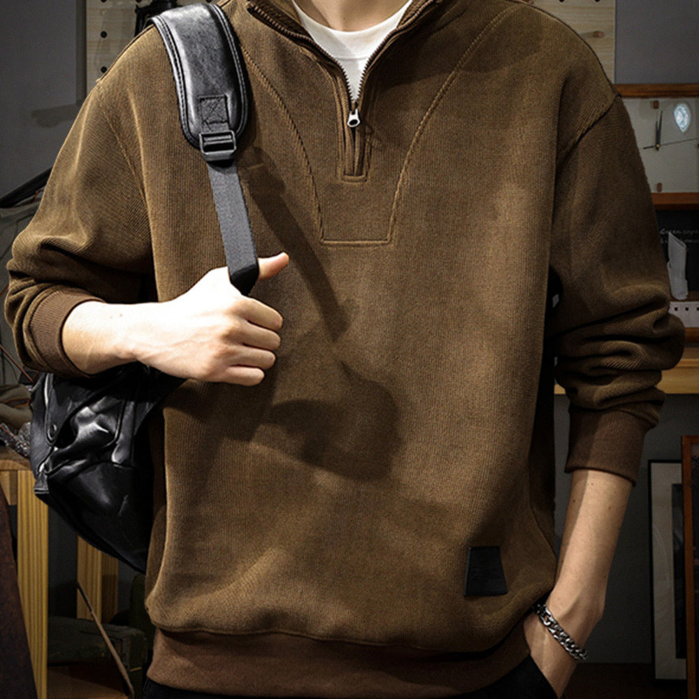 美式潮流半拉鏈設計衛衣男寬松大碼立領上衣秋冬百搭套頭外套