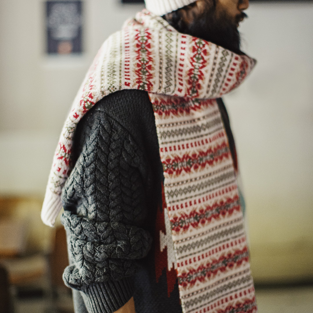 美式復古費爾島風圍巾保暖毛線帽子套裝秋冬季