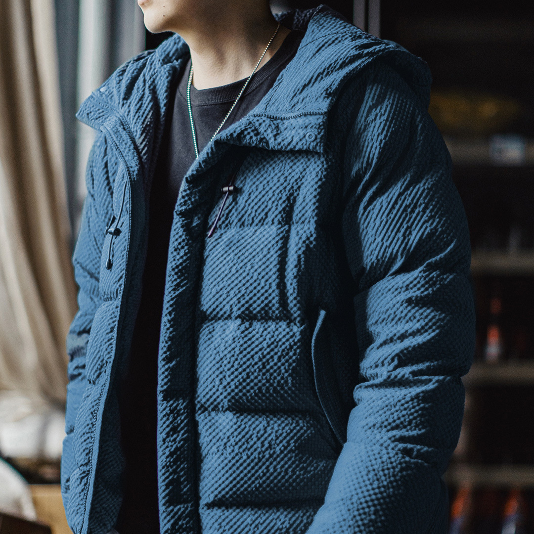 美式泡泡紗羽絨服90白鴨絨高蓬鬆度肌理感連帽外套男秋冬