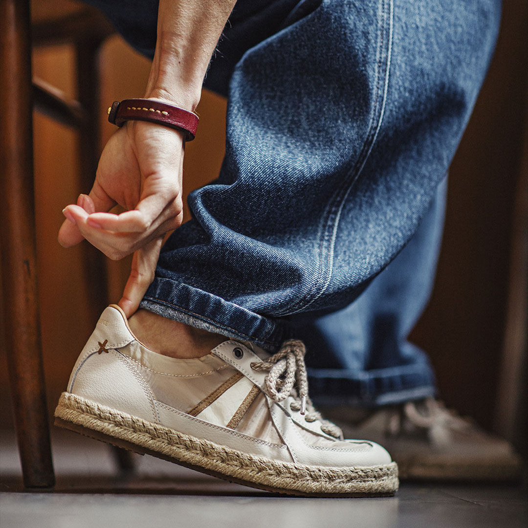 草編德訓鞋新款春夏季休閒透氣布鞋潮薄款板鞋半拖男士漁夫鞋