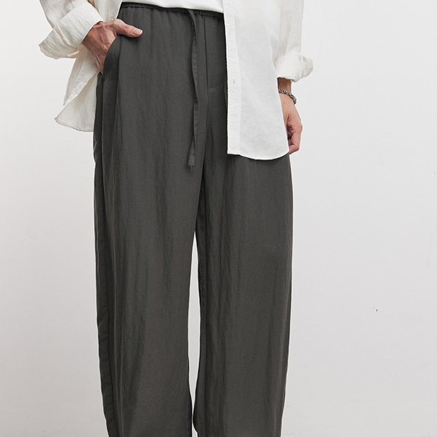 亚麻莱赛尔天丝弯刀阔腿裤男春秋季2026新款薄款透气速干裤子