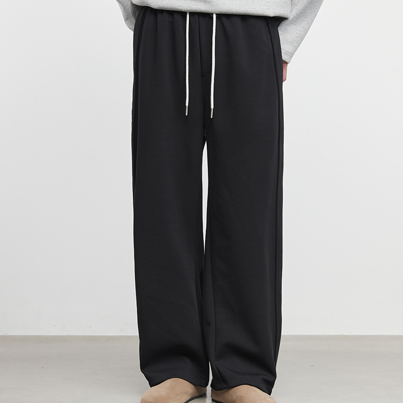 簡逸男士休閒闊腿褲秋冬簡約抽繩垂感寬鬆長褲潮流直筒褲