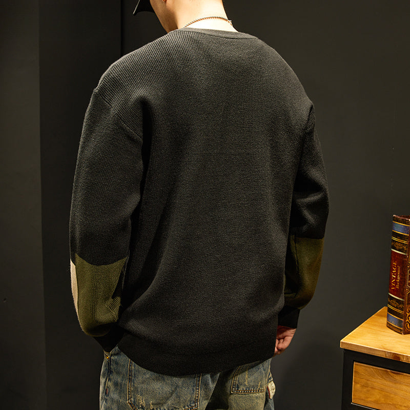 高端美式毛衣男潮牌撞色寬松內搭打底針織衫秋冬季男裝休閑上衣