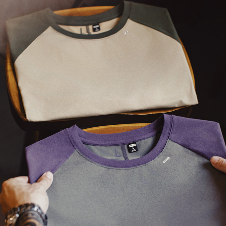 美式復古撞色涼感T恤速幹跑步運動插肩袖防曬短袖男夏季