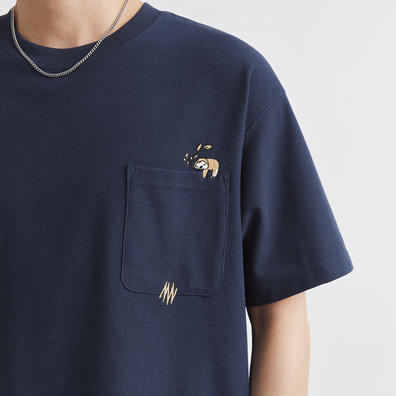 260g重磅華夫格圓領短袖t恤男夏季2025新款肌理感體恤潮