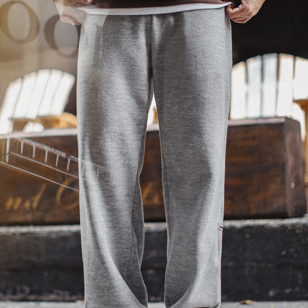 美式休閒灰色搖粒絨衛褲加絨直筒鬆緊腰束腳長褲子男秋冬