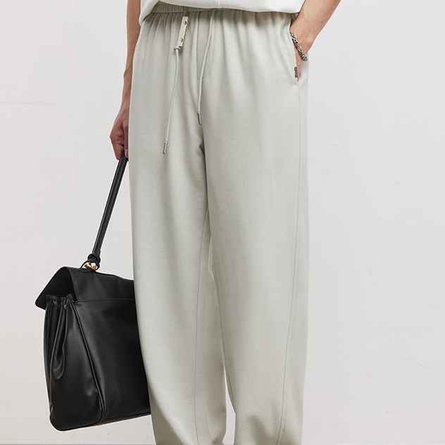 軟糯垂墜抽繩休閒褲男夏季鬆緊腰寬鬆直筒透氣親膚通勤闊腿褲