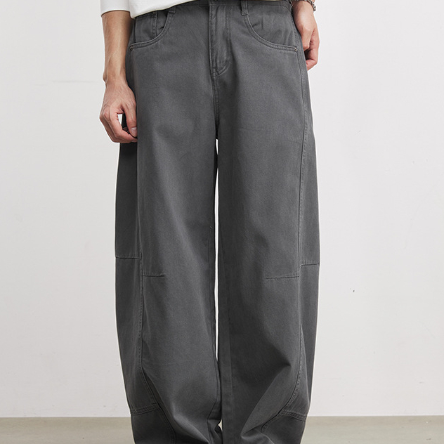 280g純棉立體剪裁休閒褲男士春季舒適百搭鬆緊腰闊腿褲長褲