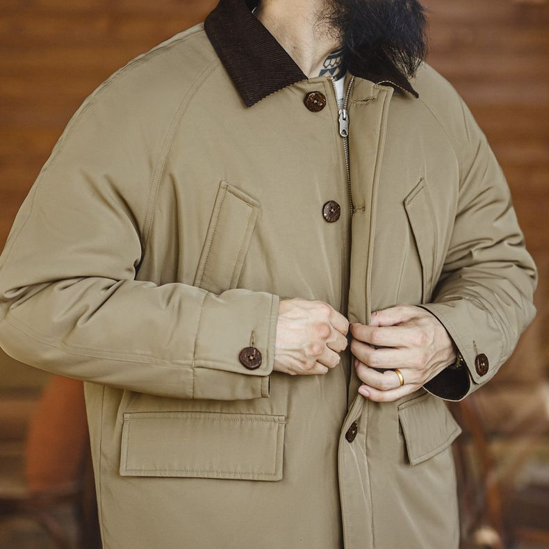 美式復古Safari獵裝夾克棉服翻領加厚保暖棉衣外套男秋冬