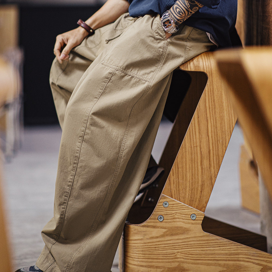 美式復古寬鬆氣球褲廓形哈倫褲卡其色日系休閒長褲子男春