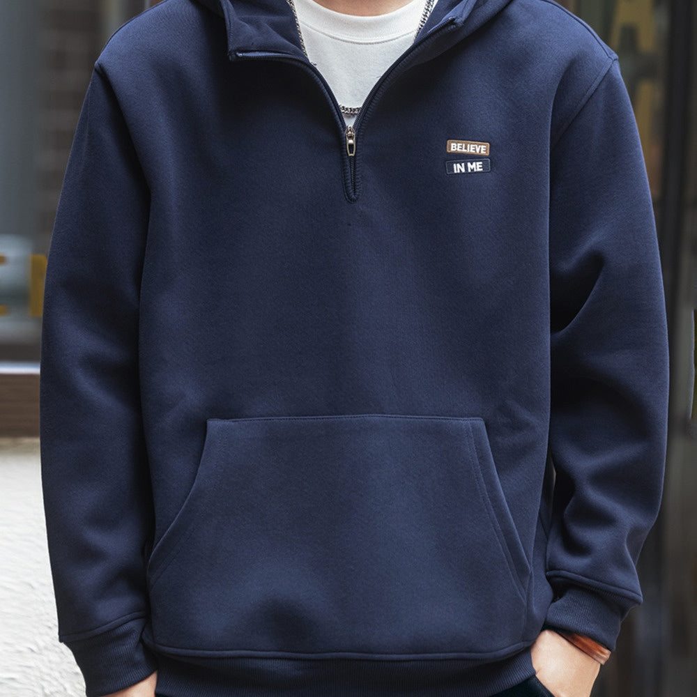 美式復古半拉鏈衛衣男秋季寬松潮牌休閑運動連帽上衣服