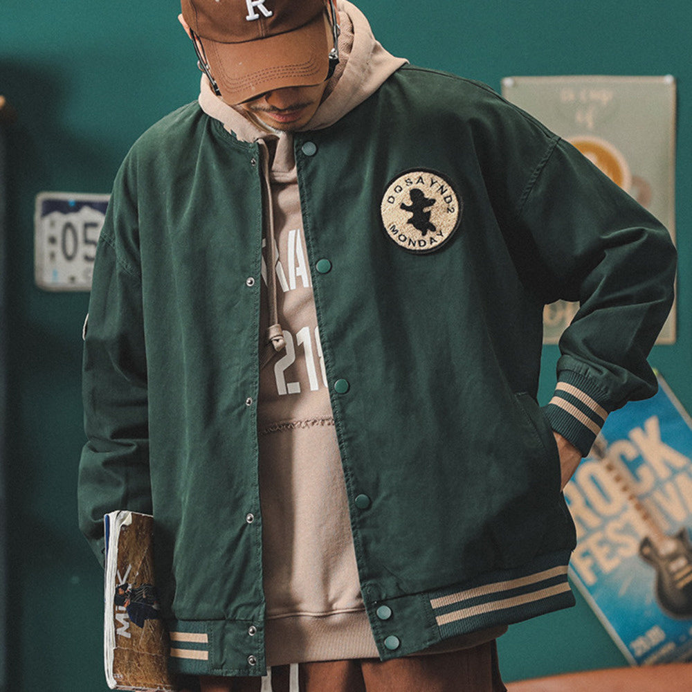 美式復古徽章棒球服男飛行員夾克秋季cityboy休閑運動外套