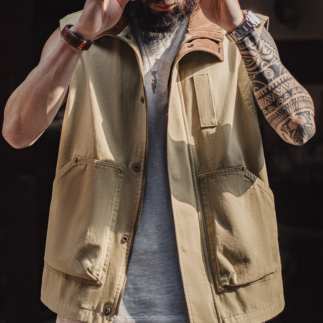 美式復古safari馬甲獵裝純棉卡其色燈芯絨背心外套男款春