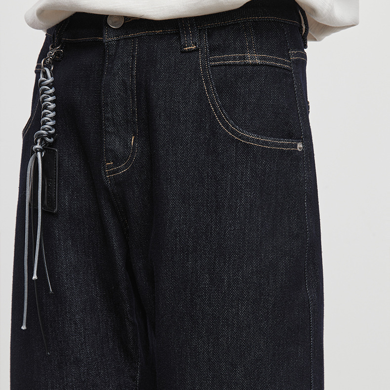 美式復古微闊休閒牛仔褲男秋季水洗深靚時尚簡約直筒褲潮