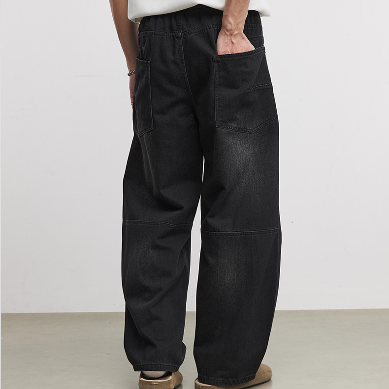 立體裁剪抽繩牛仔彎刀褲男2026年春季新款牛仔褲舒適傘兵長褲