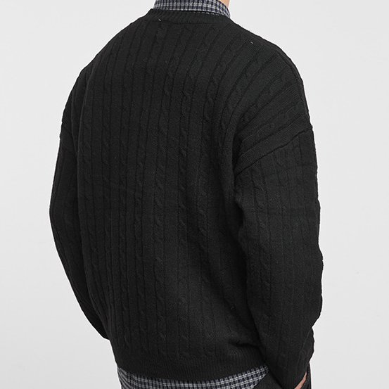 男士亨利領絞襟麻花針織毛衣秋冬寬鬆休閒套頭內搭上衣男