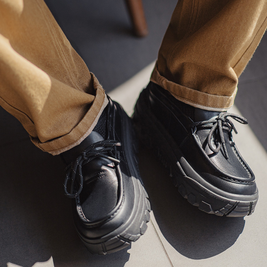 袋鼠鞋冬季新款男士厚底增高黑色通勤英倫風軟底方頭休閒皮鞋