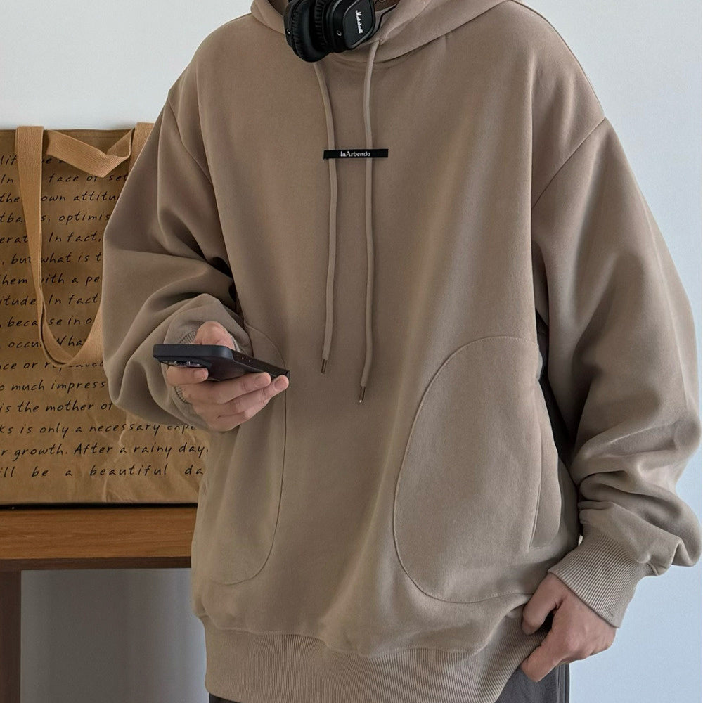 春秋大地色简约软糯连帽套头中性卫衣帽衫