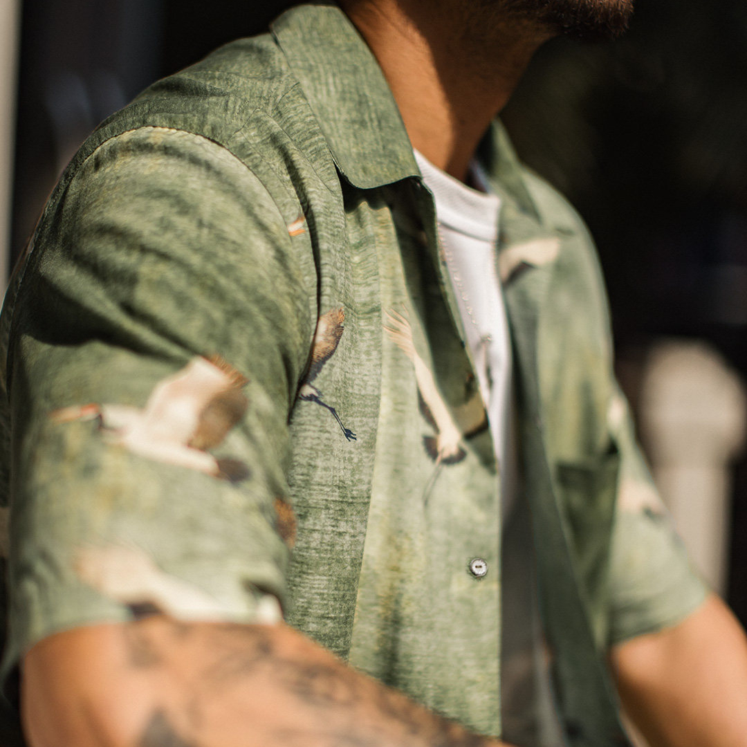 美式萊賽爾襯衫短袖薄款胖寬鬆型高級感痞帥風襯衣男士夏