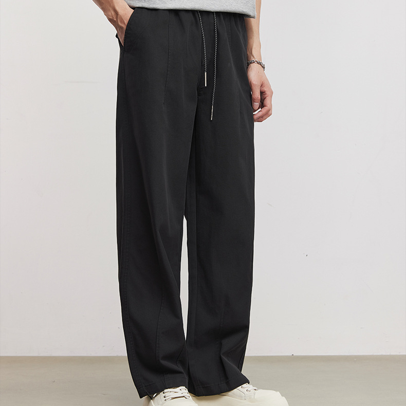 垂感輕薄透氣休閒褲男夏季抽繩腰頭寬鬆通勤百搭直筒闊腿褲