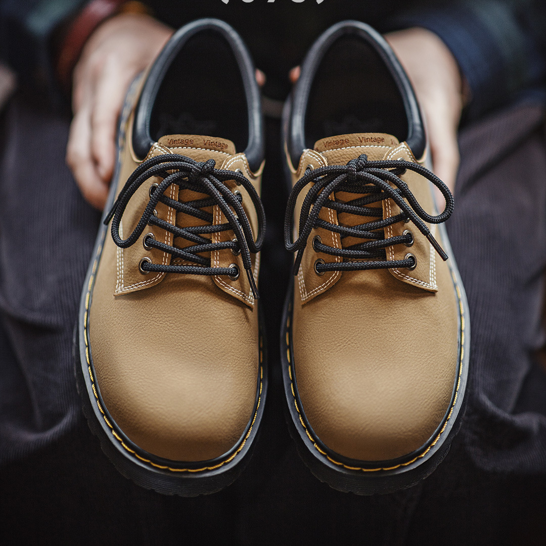 新款德比鞋夏季男士休閒軟底皮鞋厚底增高大頭棕色復古工裝鞋