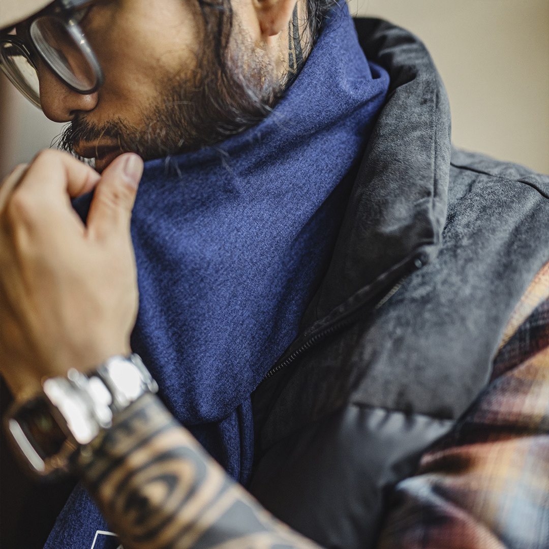 美式山影藍色印花圍巾保暖長圍脖披肩百搭薄款男士秋冬季