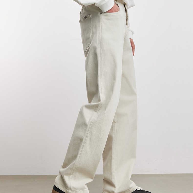 280g立体裁剪休闲直筒裤男春季纯色宽松口袋精致五金潮流长裤