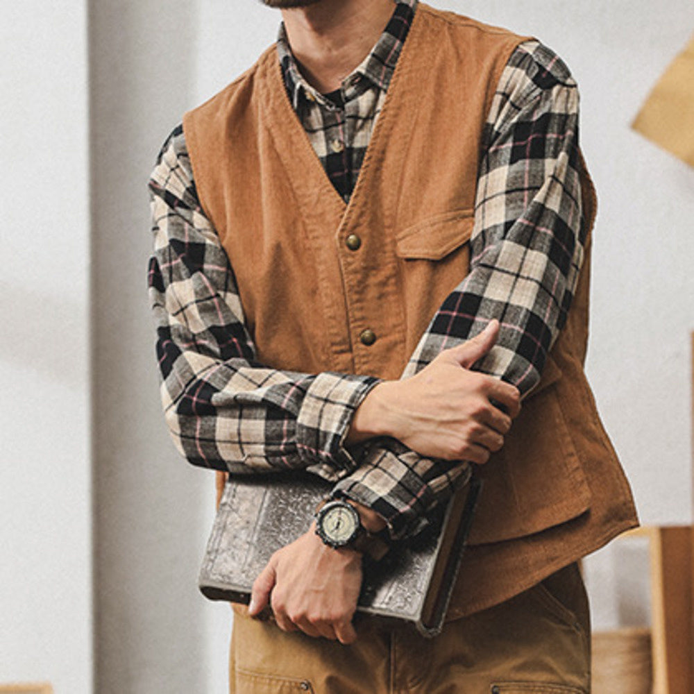 復古英倫風工裝馬甲男士痞帥阿美咔叽休閑背心寬松小馬夾坎肩秋季