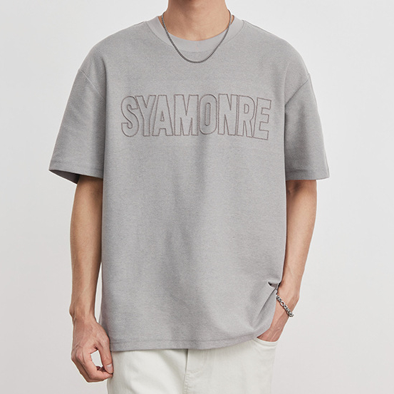 時尚刺繡圓領短袖t恤男夏季2026新款透氣男士半袖體恤上衣潮