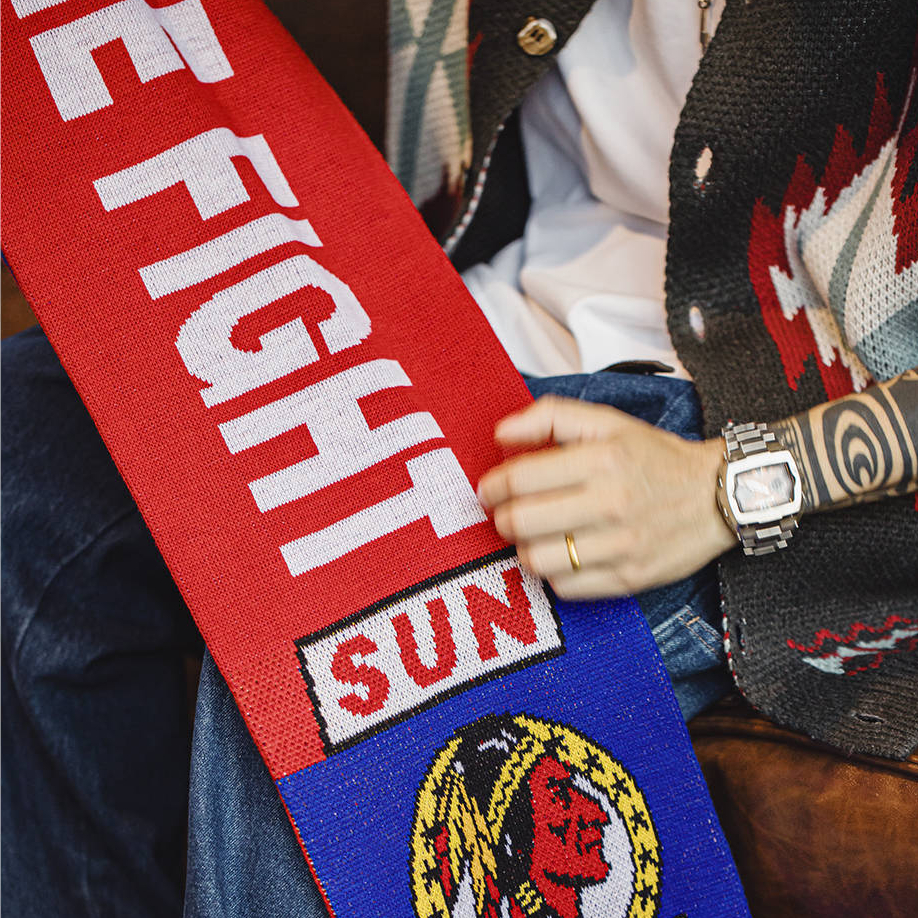 美式紅色流蘇球迷圍巾披肩保暖長款針織圍脖男式秋冬季