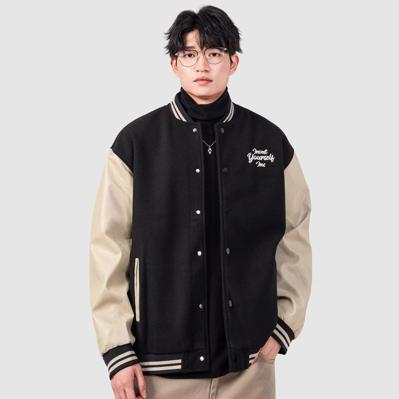 美式拼接pu皮棒球服外套男士春秋季情侶刺繡休閑夾克