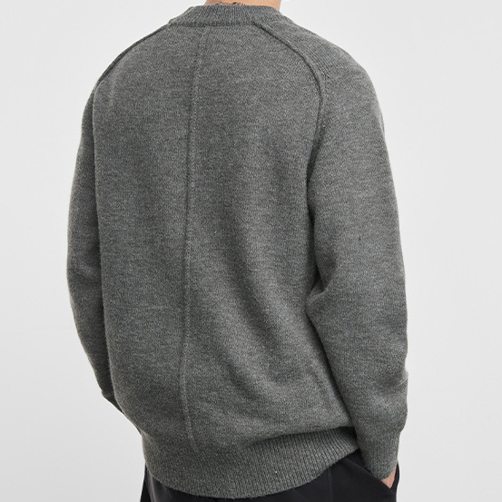 秋冬季灰敘圓領毛衣男輕熟風韓系寬鬆針織衫男保暖打底