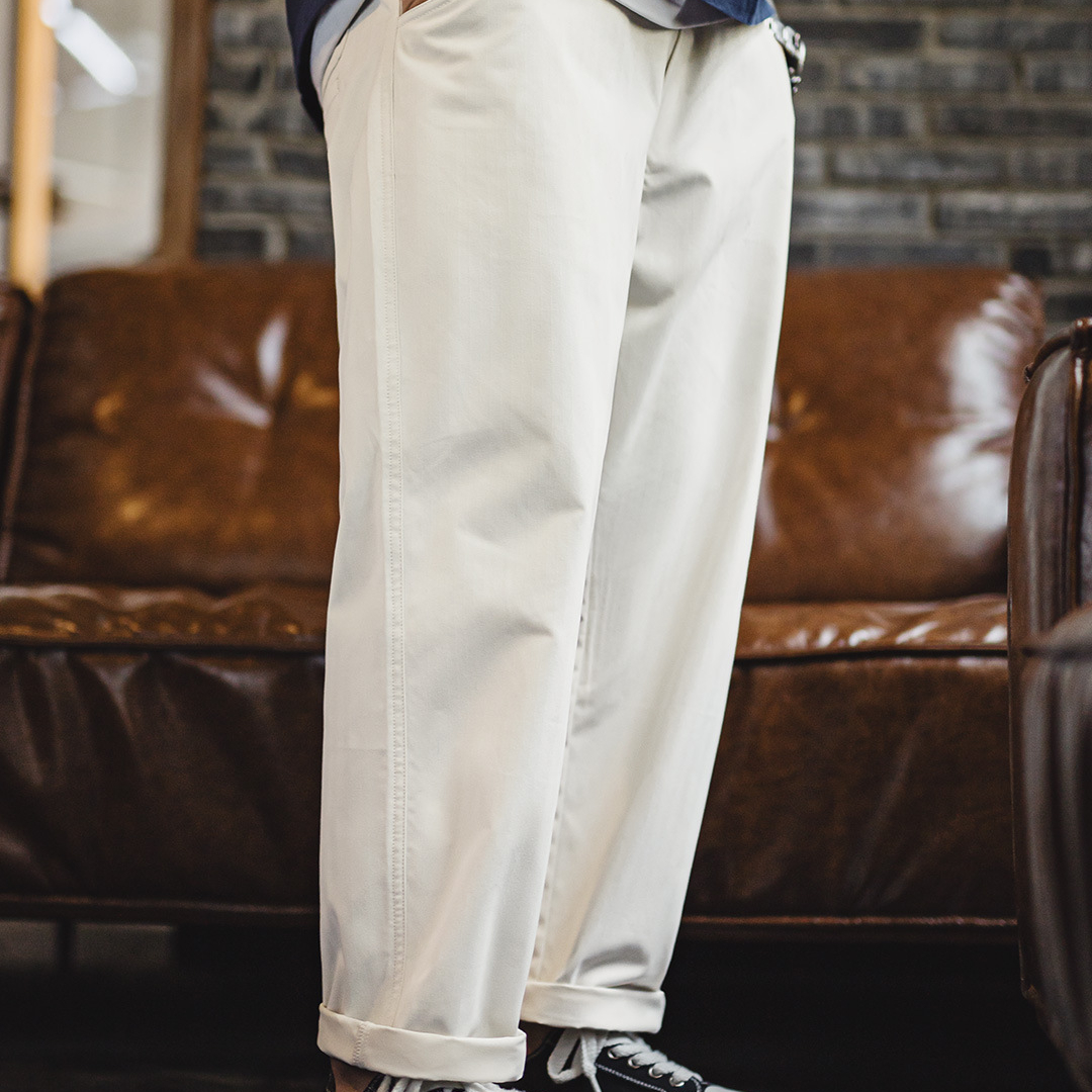 輕美式Easypants休閒褲白色通勤直筒寬鬆垂感長褲子男秋