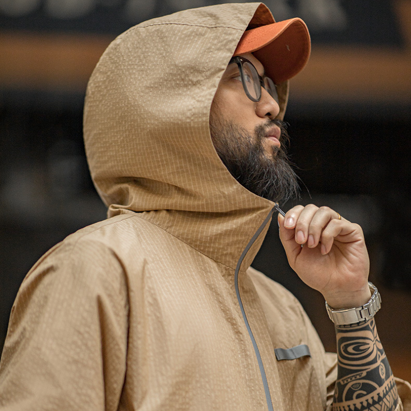 山系戶外半拉鍊套頭衛衣夾克寬鬆撞色薄款連帽衫外套男秋